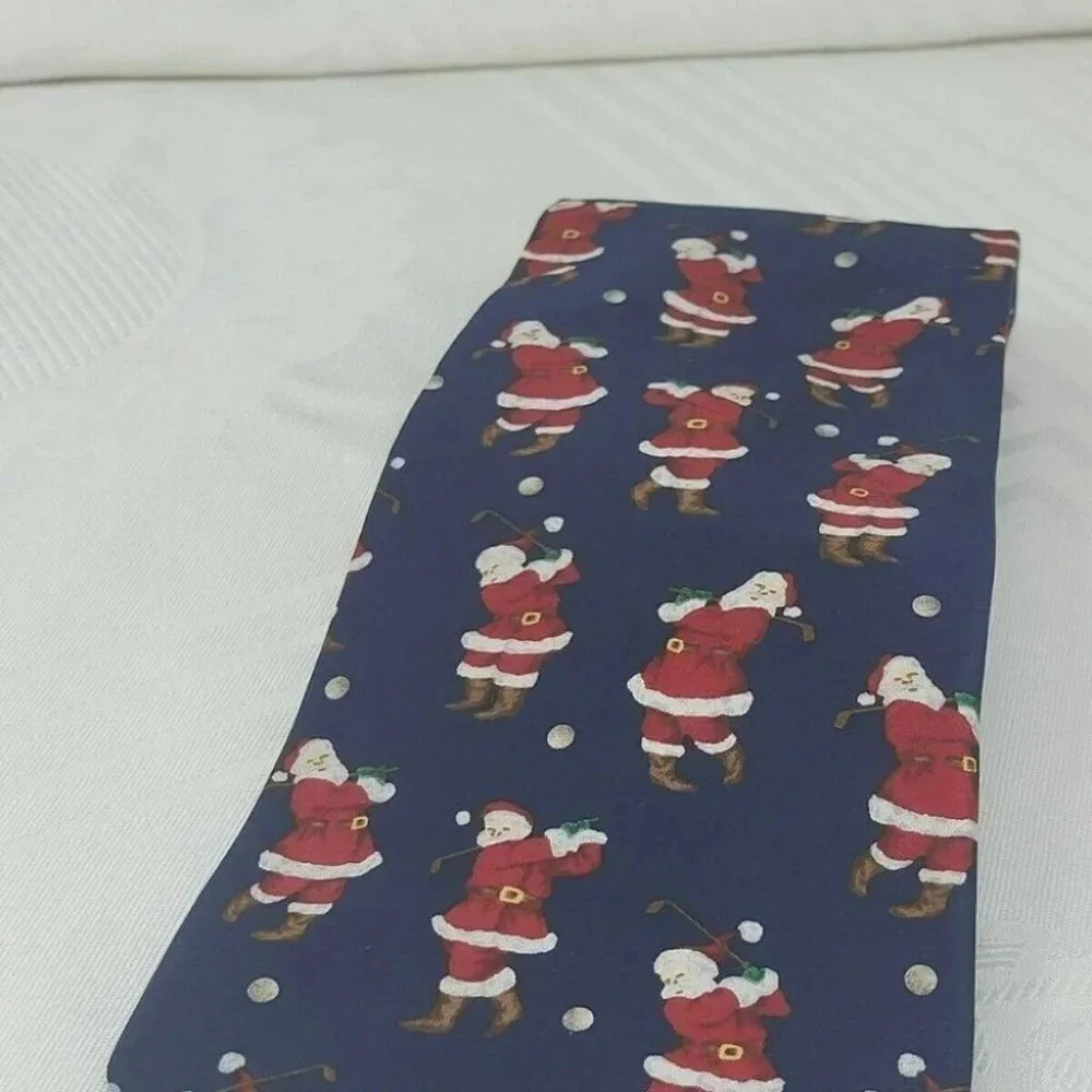 Santa Playing Golf multi color Neck tie - Picture 3 of 6